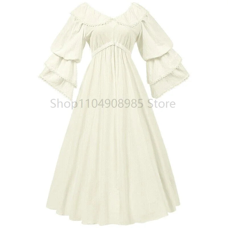 Robe médiévale victorienne, taille haute, manches longues