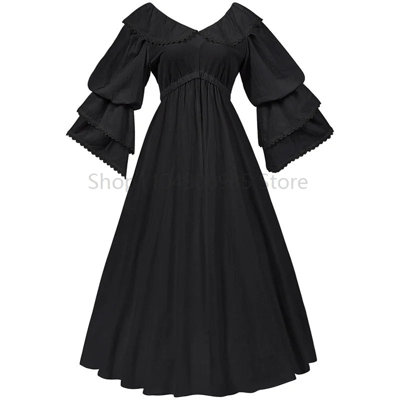 Robe médiévale victorienne, taille haute, manches longues