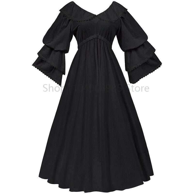 Robe médiévale victorienne, taille haute, manches longues