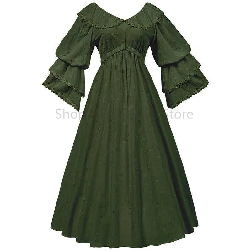 Robe médiévale victorienne, taille haute, manches longues
