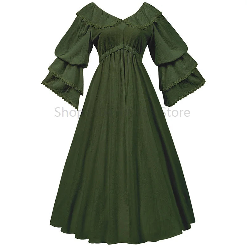 Robe médiévale victorienne, taille haute, manches longues