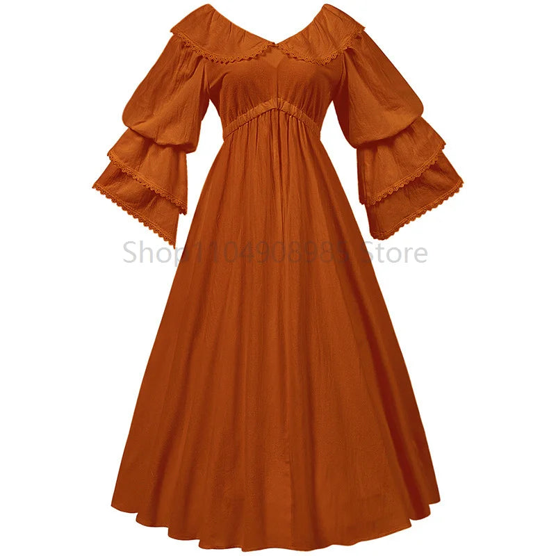 Robe médiévale victorienne, taille haute, manches longues
